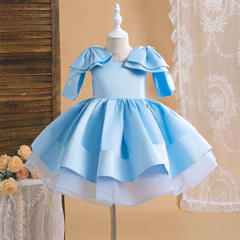 Satin Bow Sleeveless Midi Dresses - Blue - 7Y - image 12