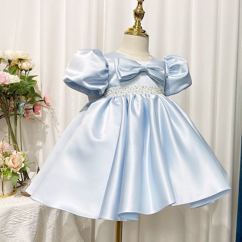 Satin Bow Short Sleeve Midi Dresses - image 2