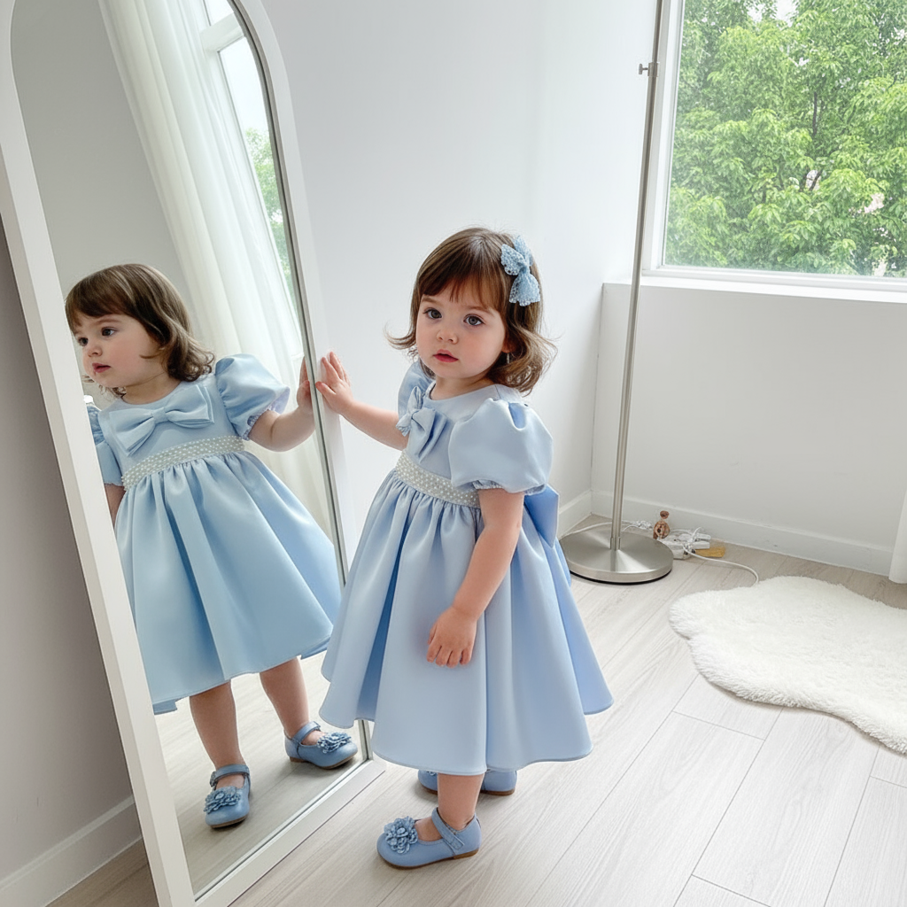 Satin Bow Short Sleeve Midi Dresses - image 3