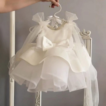 Satin Bow Sleeveless Midi Dresses - White - 6-7Y - image 3