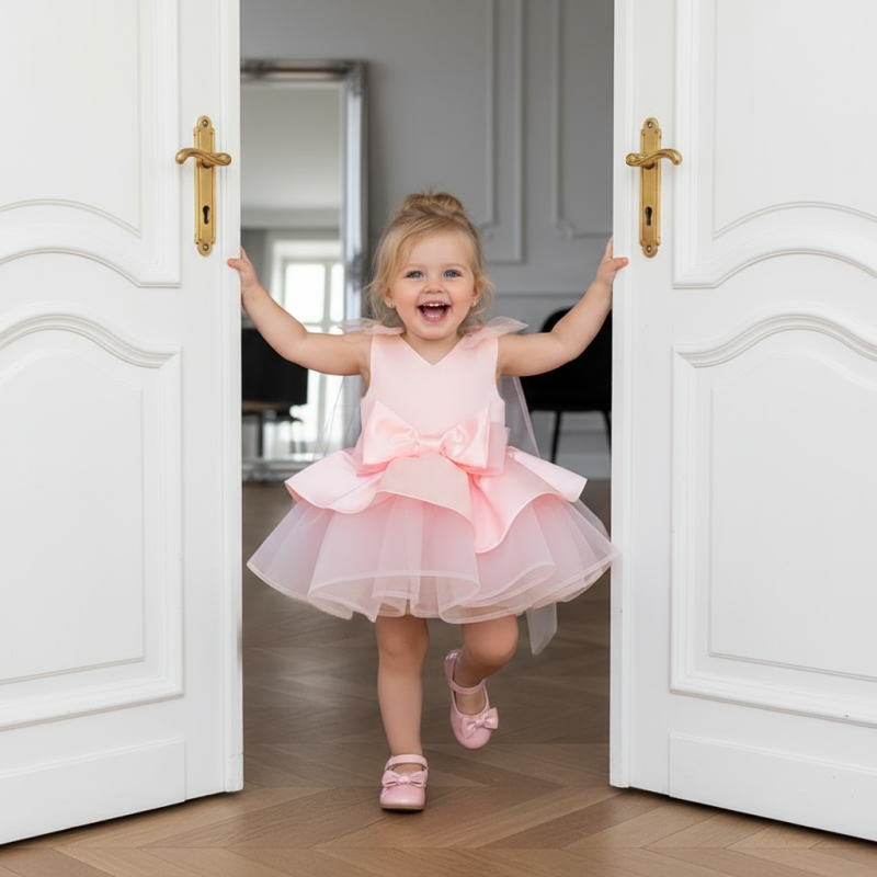 Satin Bow Sleeveless Midi Dresses - Pink - 6-7Y - image 2