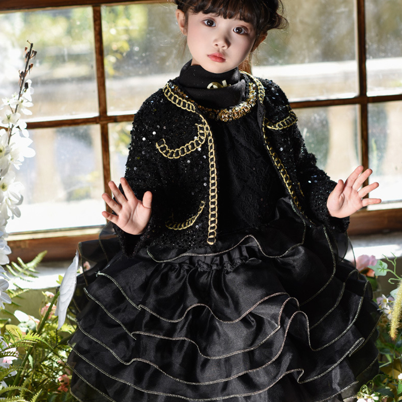 Glitter Folds Long Sleeve Midi Two-piece Set&tops - Black - 12-13Y - image 15