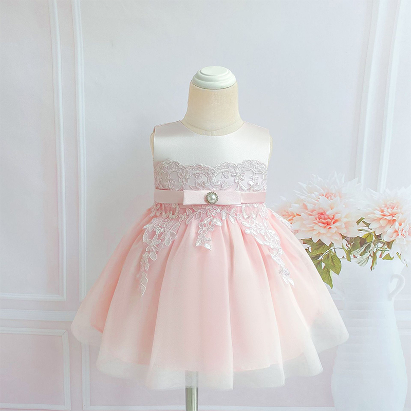 Satin Imitation Pearls Bow Sleeveless Mid-long Dresses - image 6