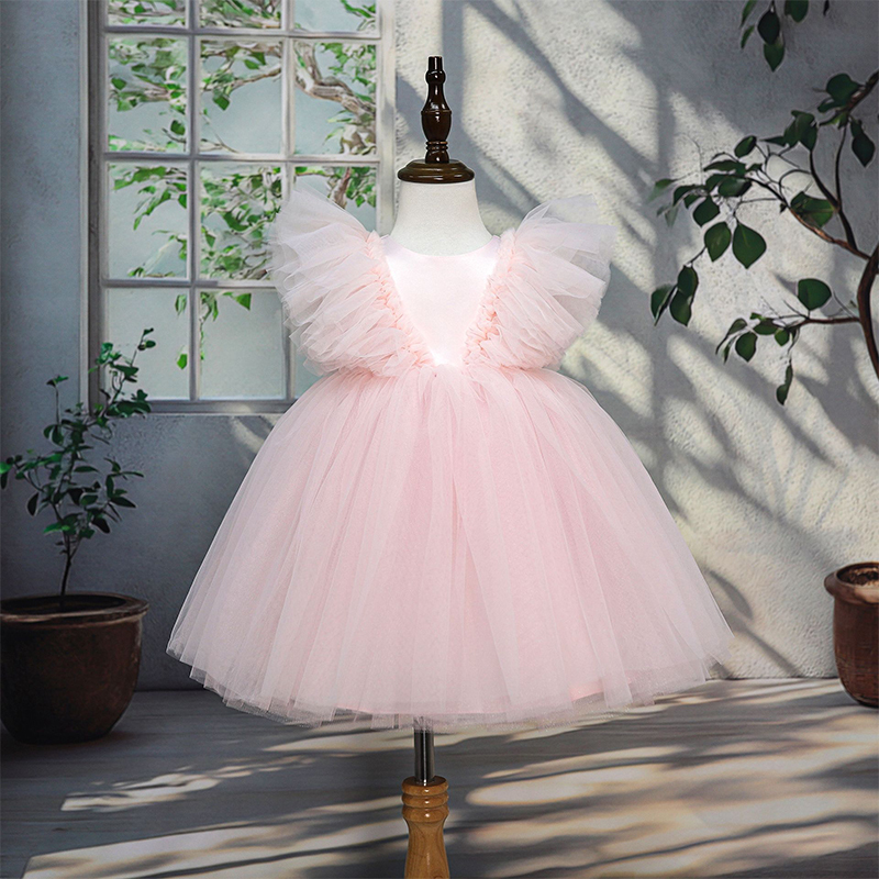 Mesh Folds Sleeveless Midi Dresses - Light Pink - 10-12Y - image 14