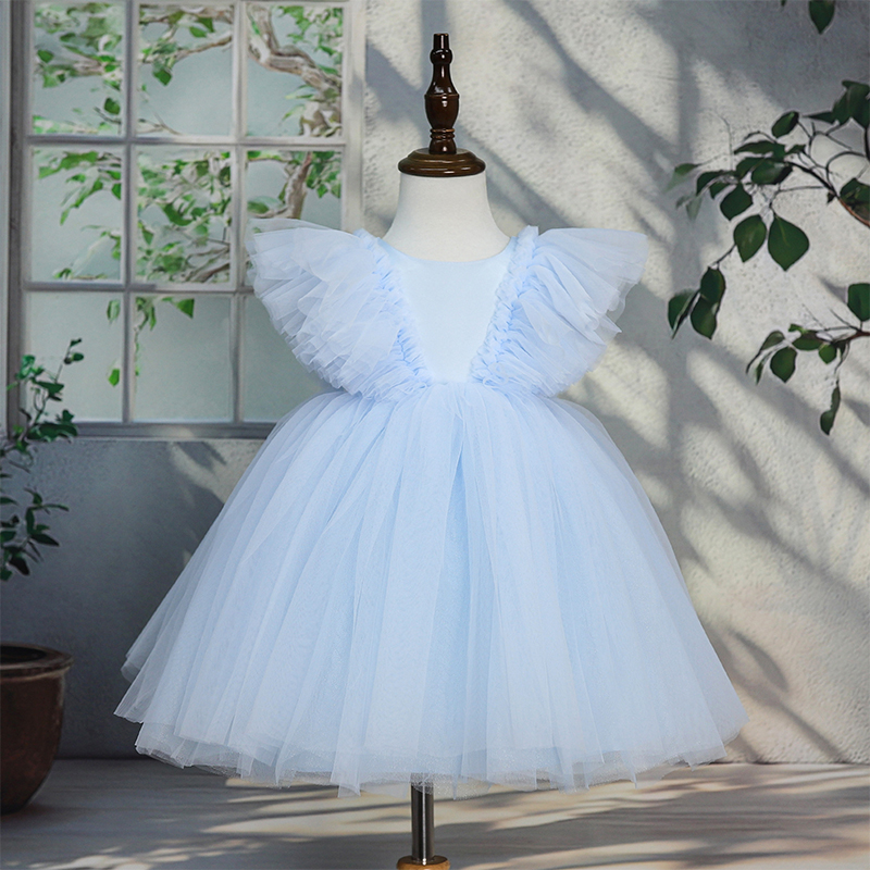 Mesh Folds Sleeveless Midi Dresses - Light Blue - 10-12Y - image 20