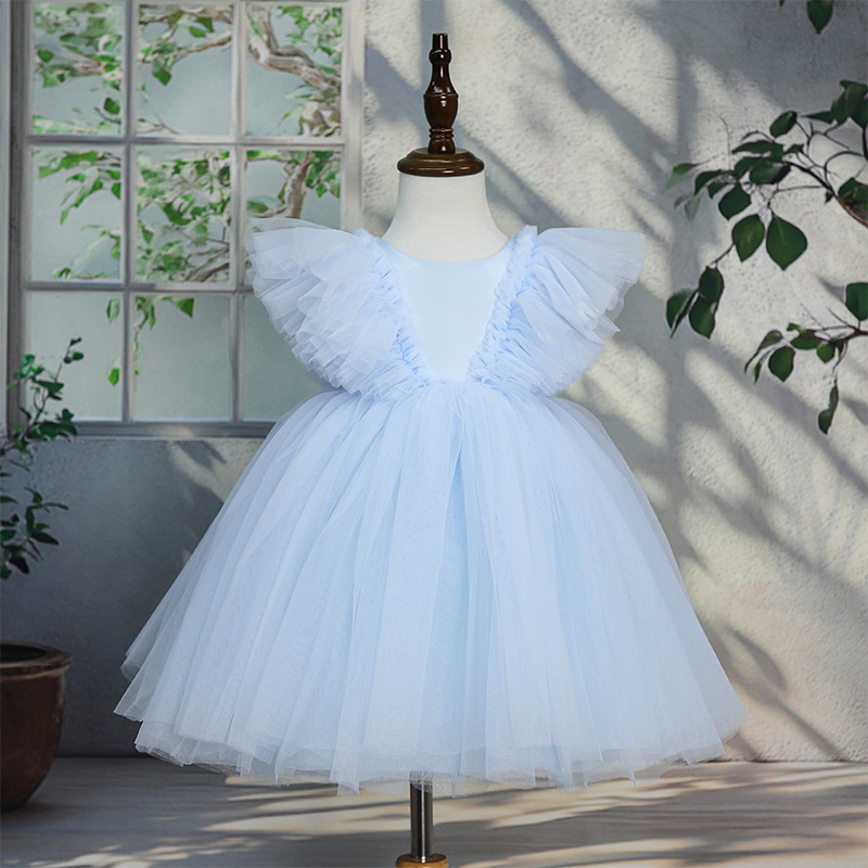 Mesh Folds Sleeveless Midi Dresses - Light Blue - 10-12Y - image 20