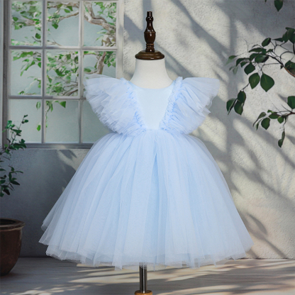 Mesh Folds Sleeveless Midi Dresses - Light Blue - 10-12Y - image 20