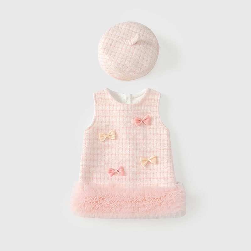 Woolen Fleece Embellished Sleeveless Regular Dresses&two-piece Set - Pink - 110cm - image 11