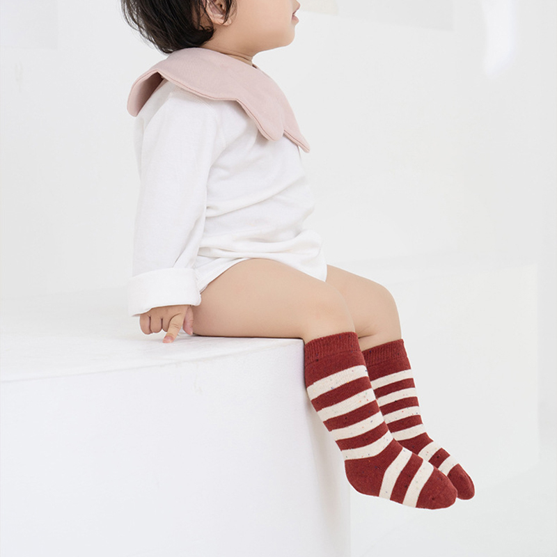 Color-block Braided Design Socks - Red - White Stripes - 5-8Y - image 2