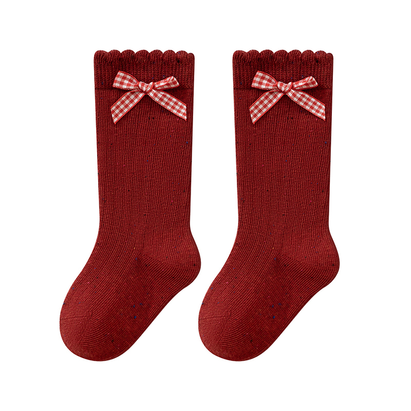 Color-block Braided Design Socks - Red - Red Bow - 5-8Y - image 8