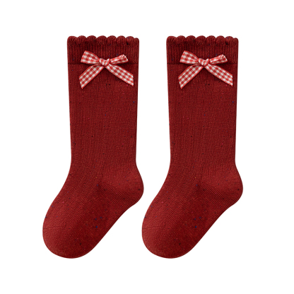 Color-block Braided Design Socks - Red - Red Bow - 5-8Y - image 8