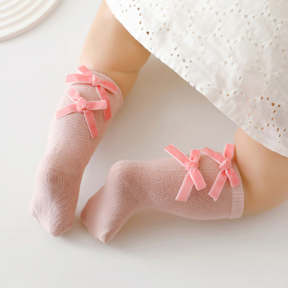 Solid With Bow Socks - Pink - 3-5Y - image 5