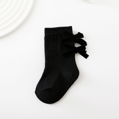 Solid With Bow Socks - Black - 3-5Y - image 7