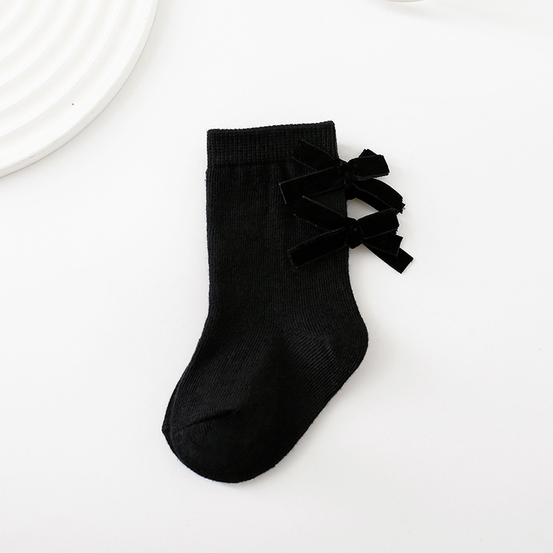 Solid With Bow Socks - Black - 3-5Y - image 7