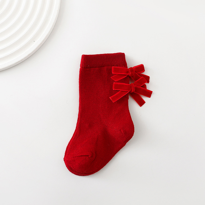 Solid With Bow Socks - Red - 3-5Y - image 8