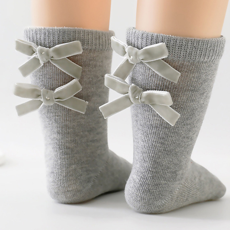 Solid With Bow Socks - Grey - 3-5Y - image 10