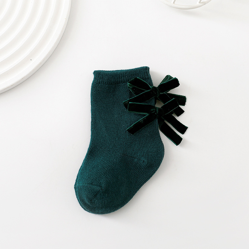 Solid With Bow Socks - Dark Green - 3-5Y - image 11
