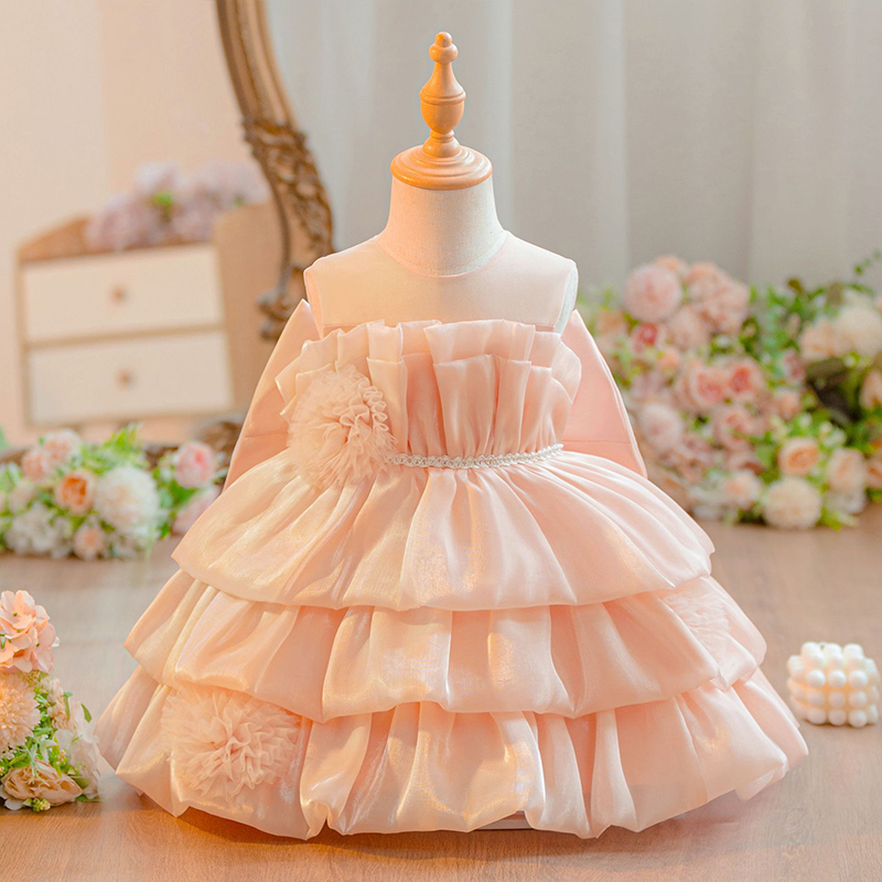 Organza Bow Sleeveless Midi Dresses - Light Pink - 2-3Y - image 2