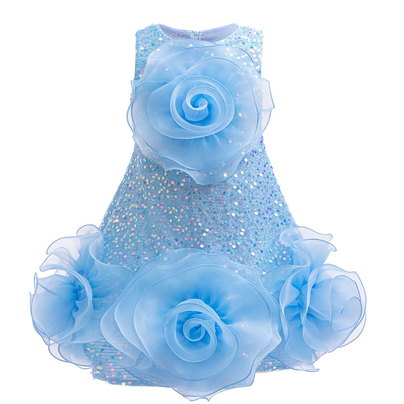Glitter Rosette Sleeveless Midi Dresses - Sky Blue - 7Y - image 10