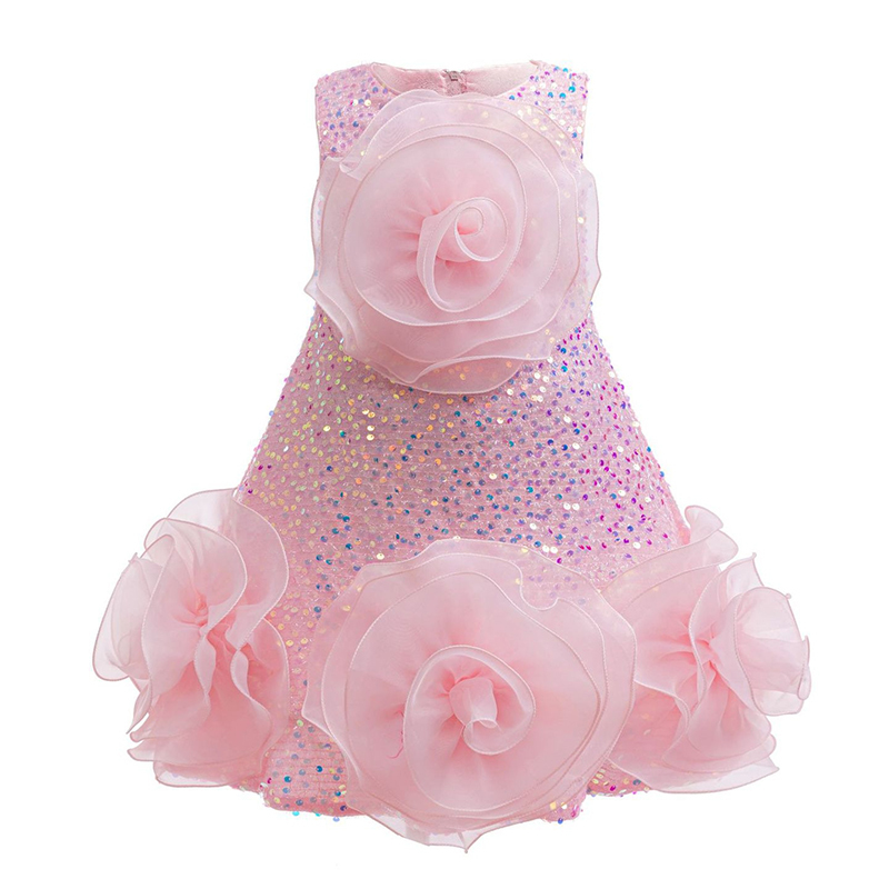 Glitter Rosette Sleeveless Midi Dresses - Pink - 7Y - image 11