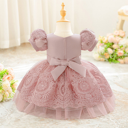 Lace Bow Lace Short Sleeve Mid-long Dresses - image 2