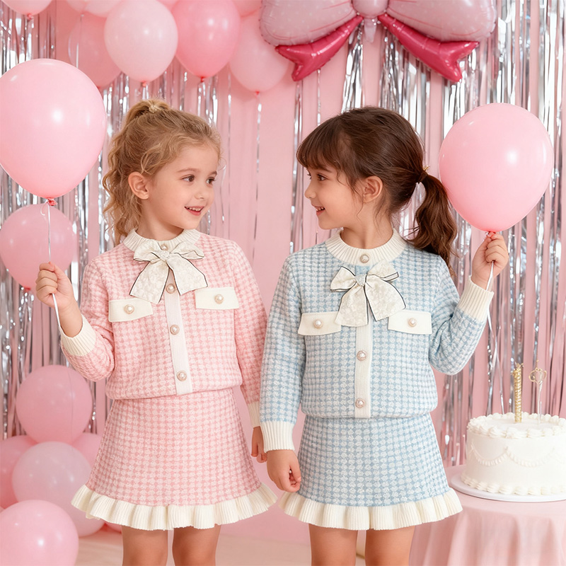 Yarn/wool Yarn Bow Long Sleeve Regular Two-piece Set - image 1