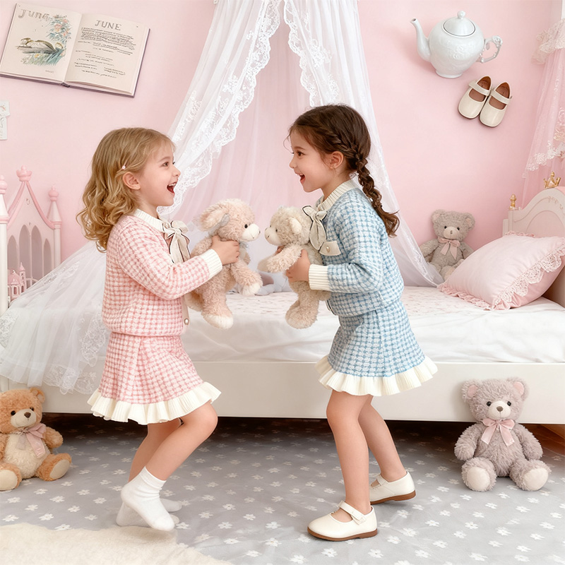 Yarn/wool Yarn Bow Long Sleeve Regular Two-piece Set - image 2