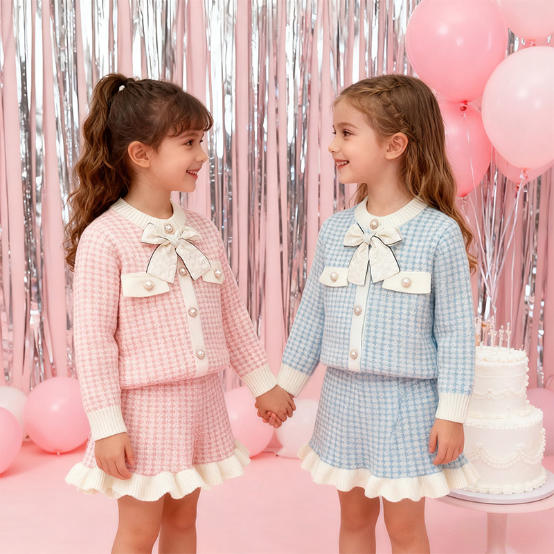 Yarn/wool Yarn Bow Long Sleeve Regular Two-piece Set - image 4