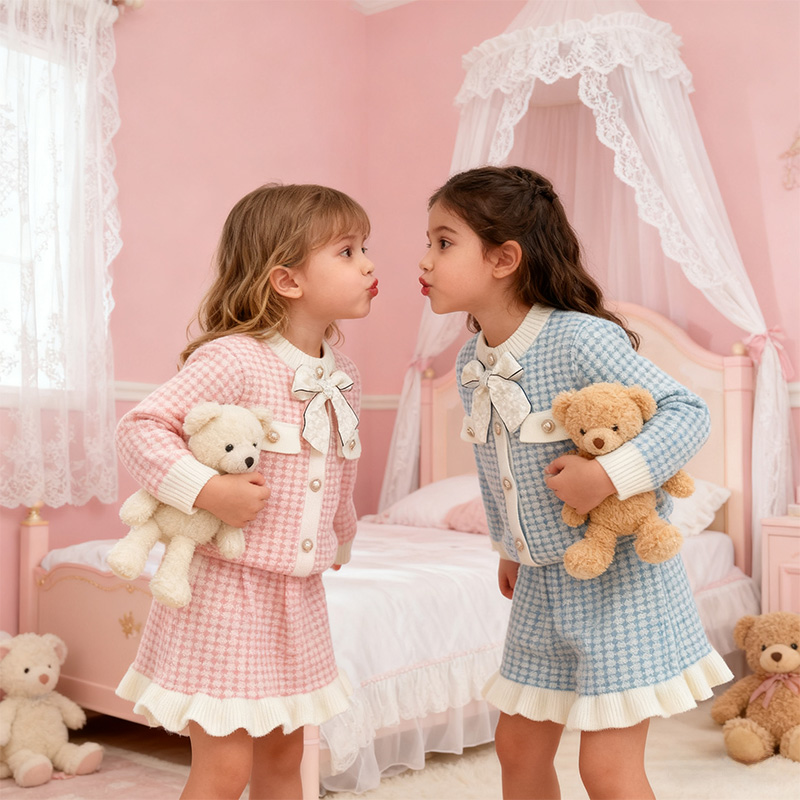 Yarn/wool Yarn Bow Long Sleeve Regular Two-piece Set - image 3