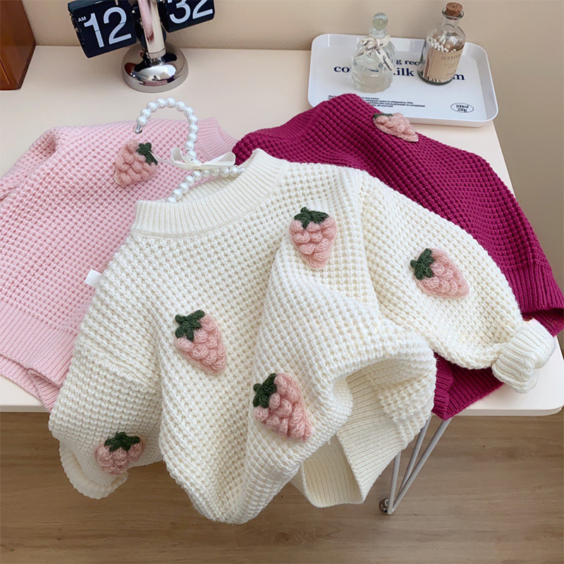 Yarn/wool Yarn Rosette Long Sleeve Regular Tops - White - 130cm - image 13