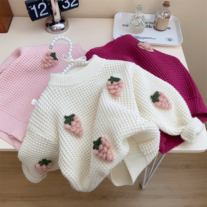 Yarn/wool Yarn Rosette Long Sleeve Regular Tops - White - 130cm - image 13