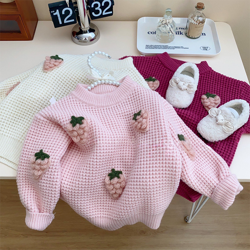 Yarn/wool Yarn Rosette Long Sleeve Regular Tops - Pink - 130cm - image 16