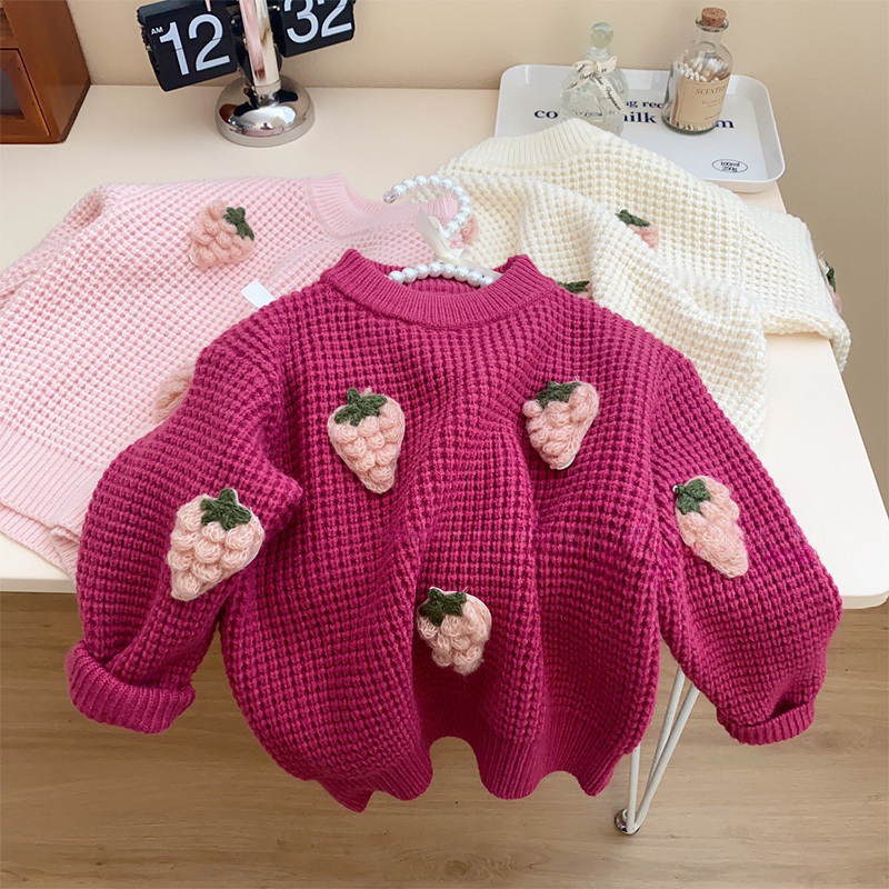 Yarn/wool Yarn Rosette Long Sleeve Regular Tops - Rose - 130cm - image 20