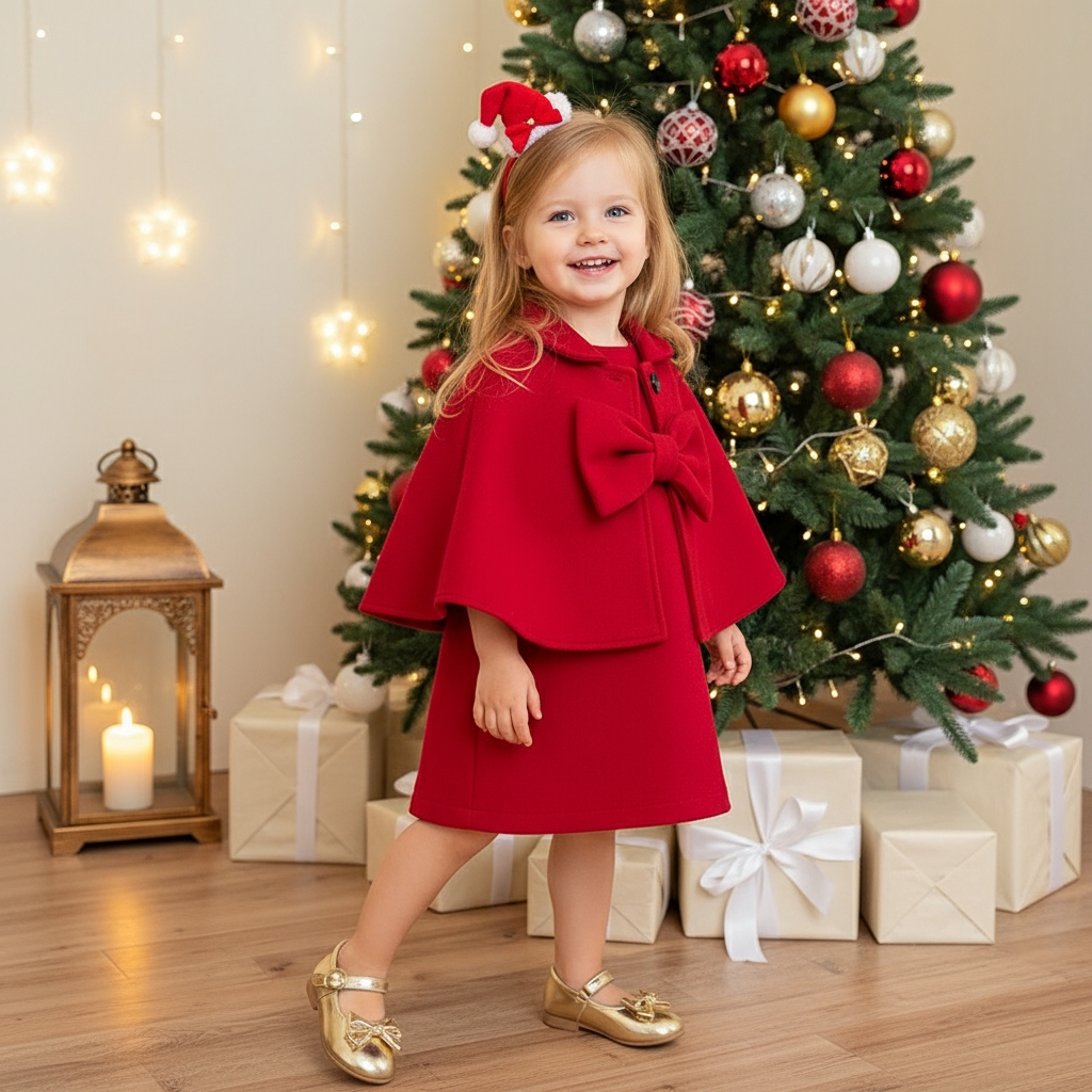 Woolen Bow Long Sleeve Midi Dresses&outerwears Set - image 2