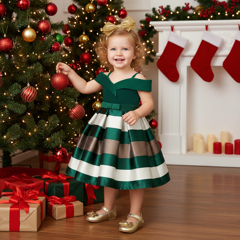 Satin Striped Bow Short Sleeve Midi Dresses - image 3