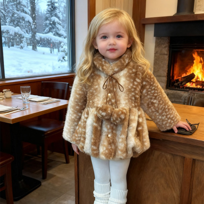 Faux Fur Fuzzy Ball Long Sleeve Regular Outerwears - Camel - 130cm - image 1