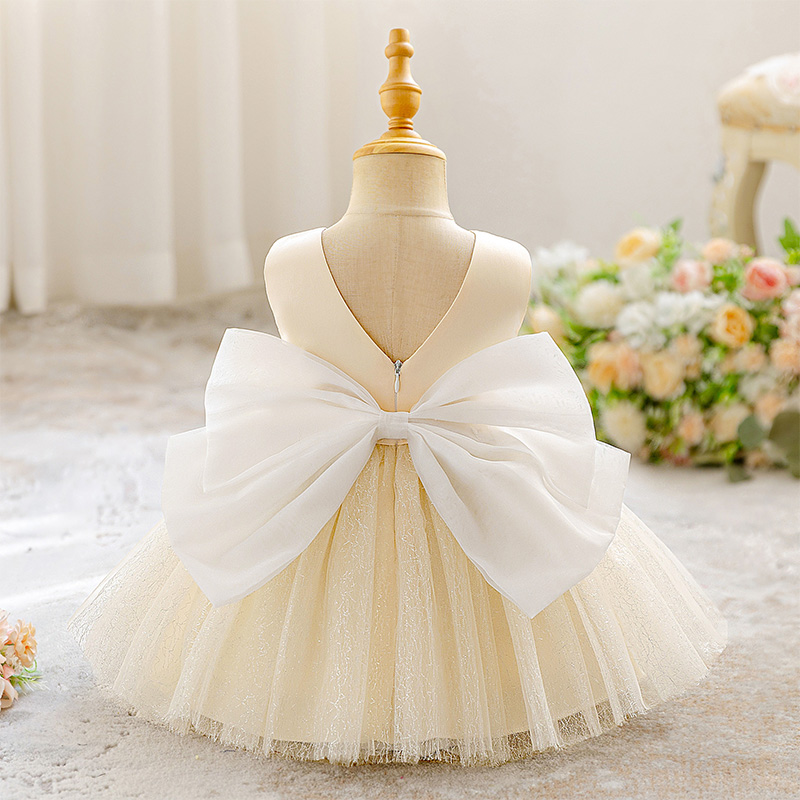 Mesh Bow Sleeveless Midi Dresses - Champagne - 18-24M - image 10