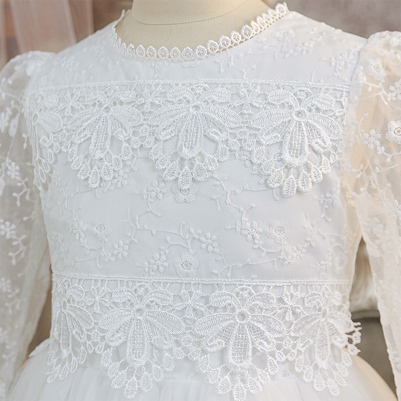 Mesh Applique Long Sleeve Maxi Dresses - image 5