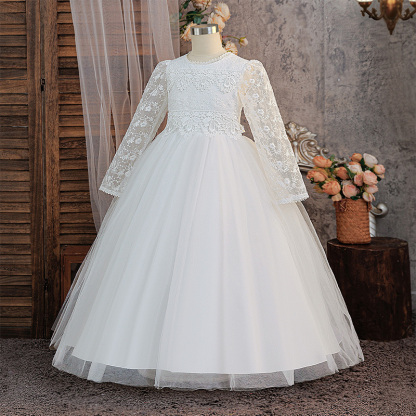 Mesh Applique Long Sleeve Maxi Dresses - image 4