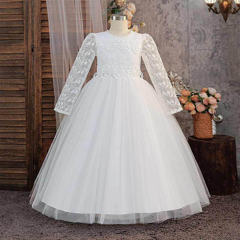 Mesh Applique Long Sleeve Maxi Dresses - image 1