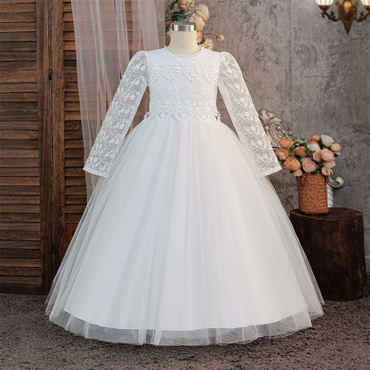 Mesh Applique Long Sleeve Maxi Dresses - image 1