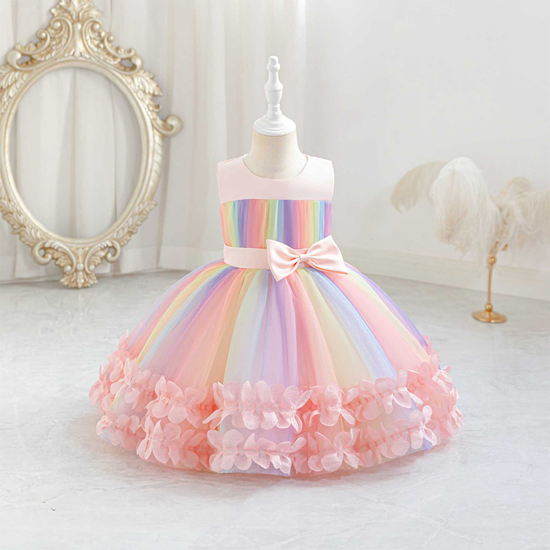 Mesh Gathered Cap Sleeve Midi Dresses - Pink - 4-5Y - image 1