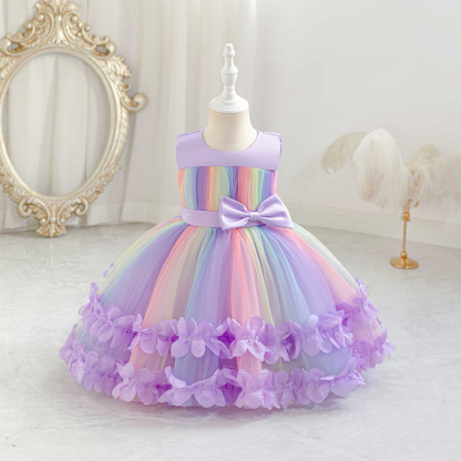 Mesh Gathered Cap Sleeve Midi Dresses - Purple - 4-5Y - image 17