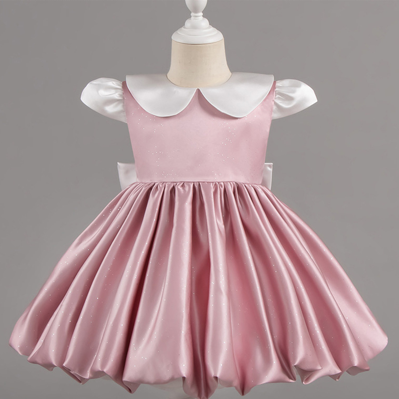 Satin Bow Cap Sleeve Midi Dresses - Pink - 7-8Y - image 10