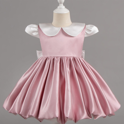 Satin Bow Cap Sleeve Midi Dresses - Pink - 7-8Y - image 10