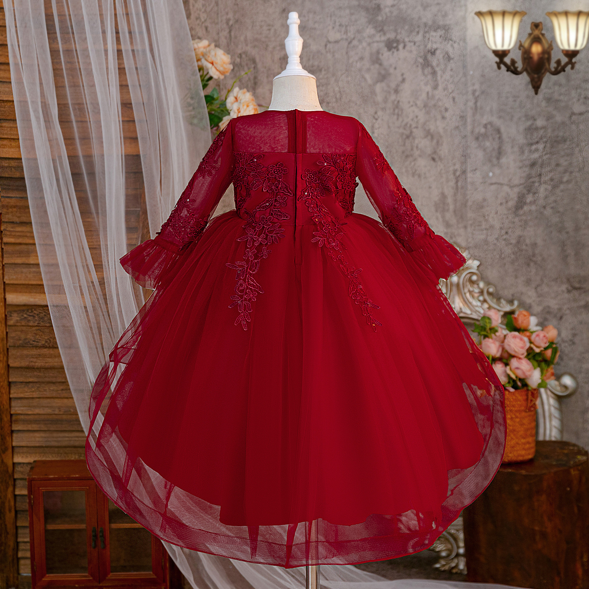 Mesh Applique Long Sleeve Midi Dresses - image 17