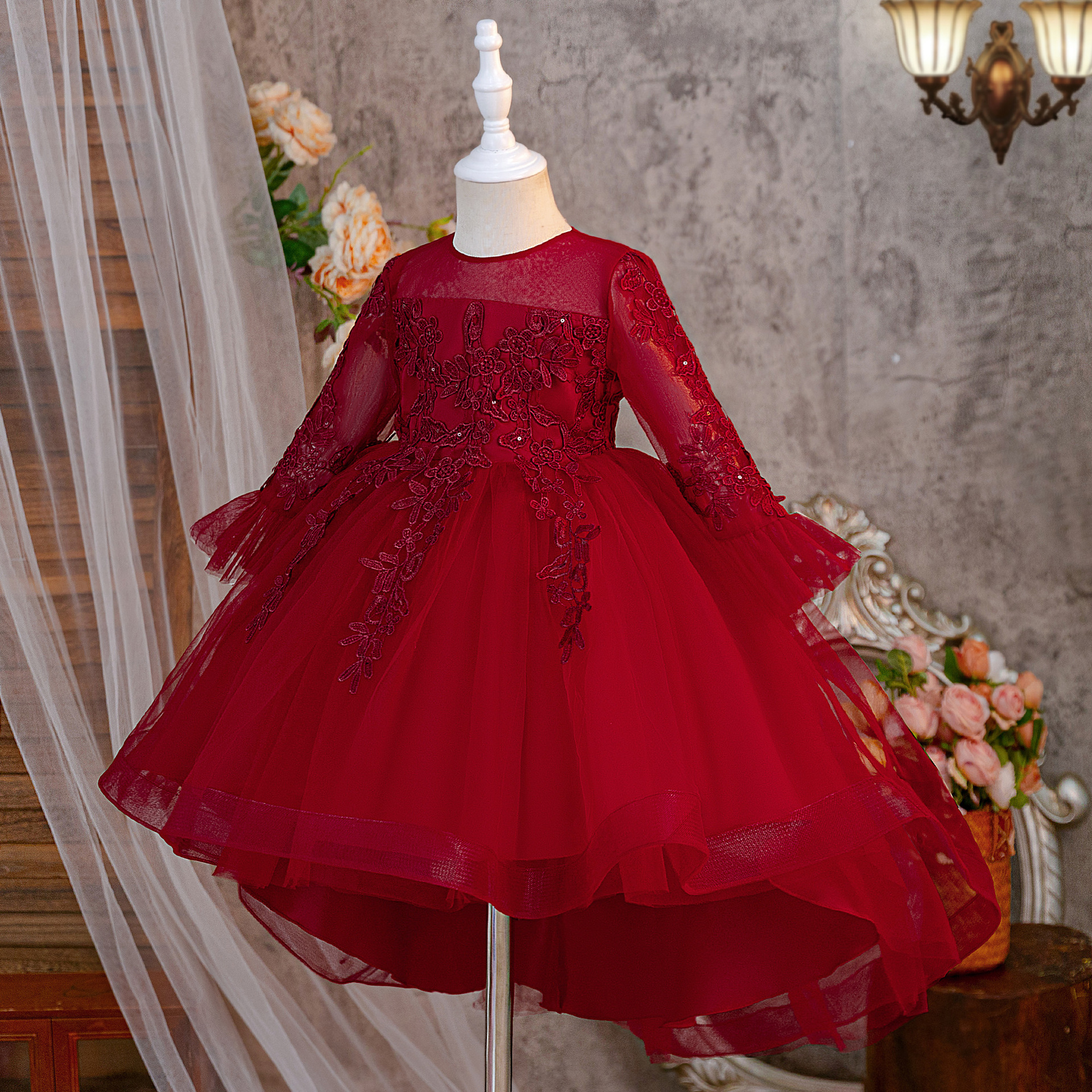 Mesh Applique Long Sleeve Midi Dresses - image 18