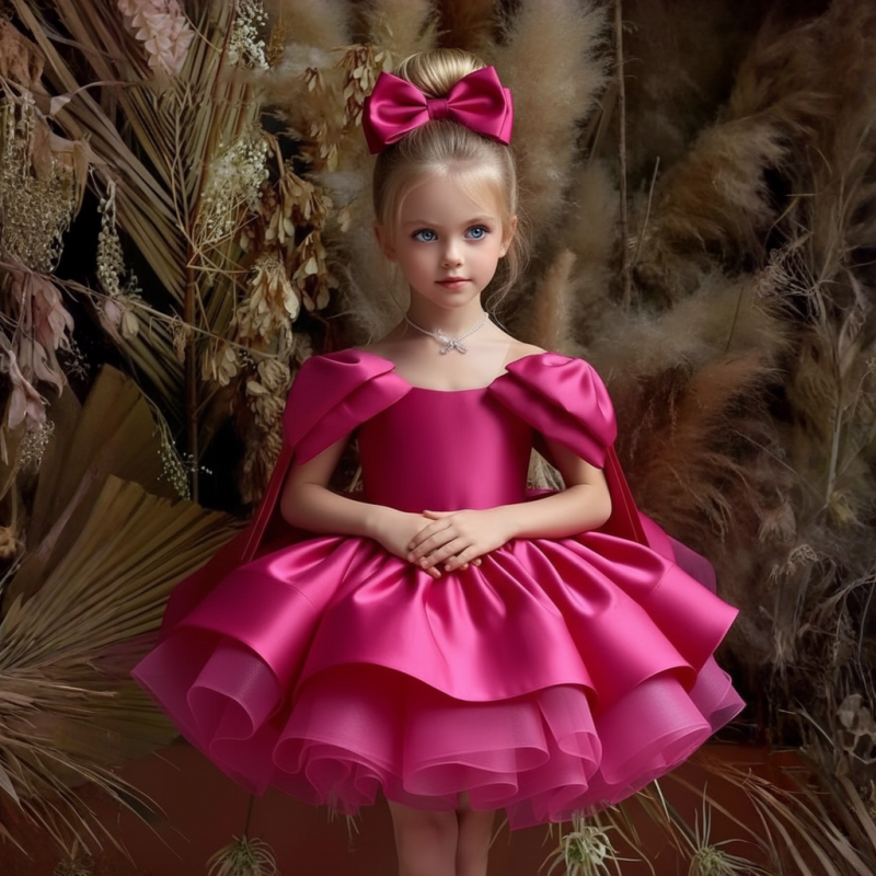 Satin Folds Bow Sleeveless Midi Dresses - Rose - 15-16Y - image 5