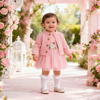 Cotton Embroidery Long Sleeve Regular Dresses&two-piece Set - Pink - 18-24M - image 1