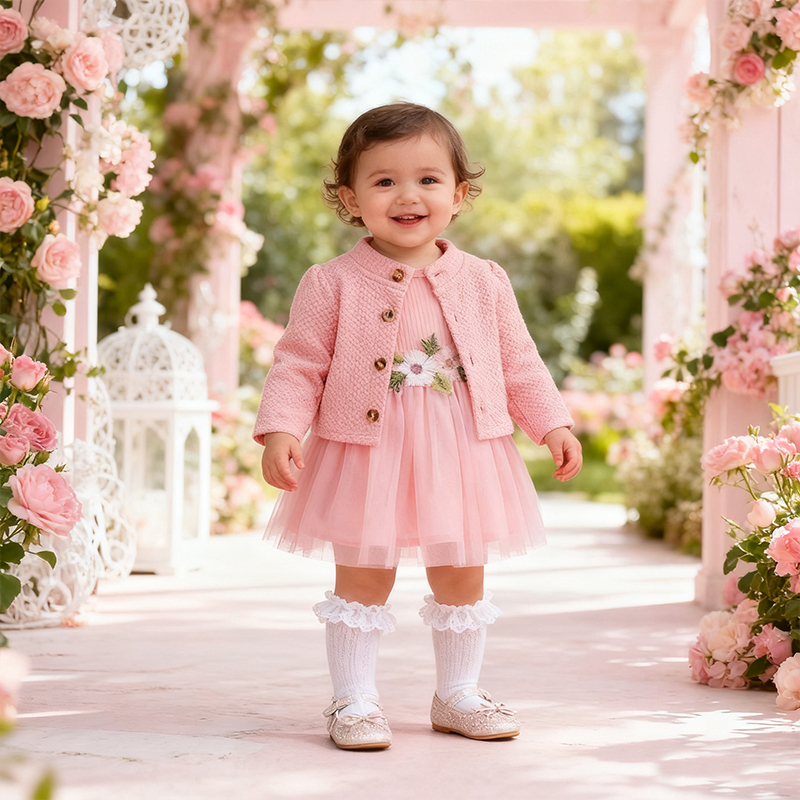 Cotton Embroidery Long Sleeve Regular Dresses&two-piece Set - Pink - 18-24M - image 1